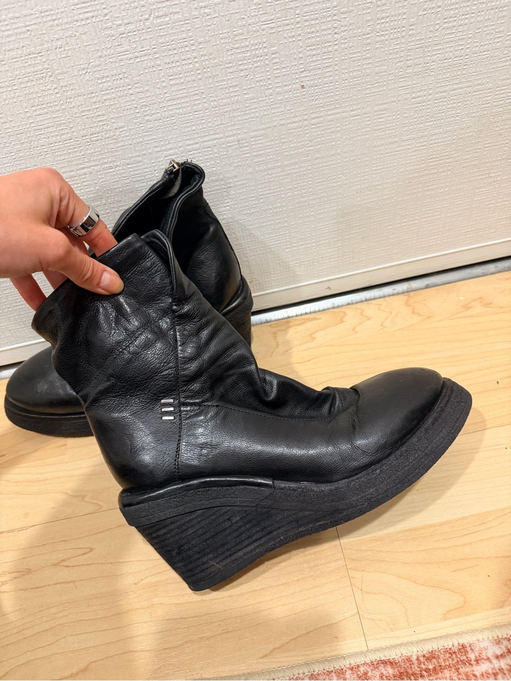 A.S.98 Black Tremont Leather Wedge Ankle Boots - Picture 4 of 7